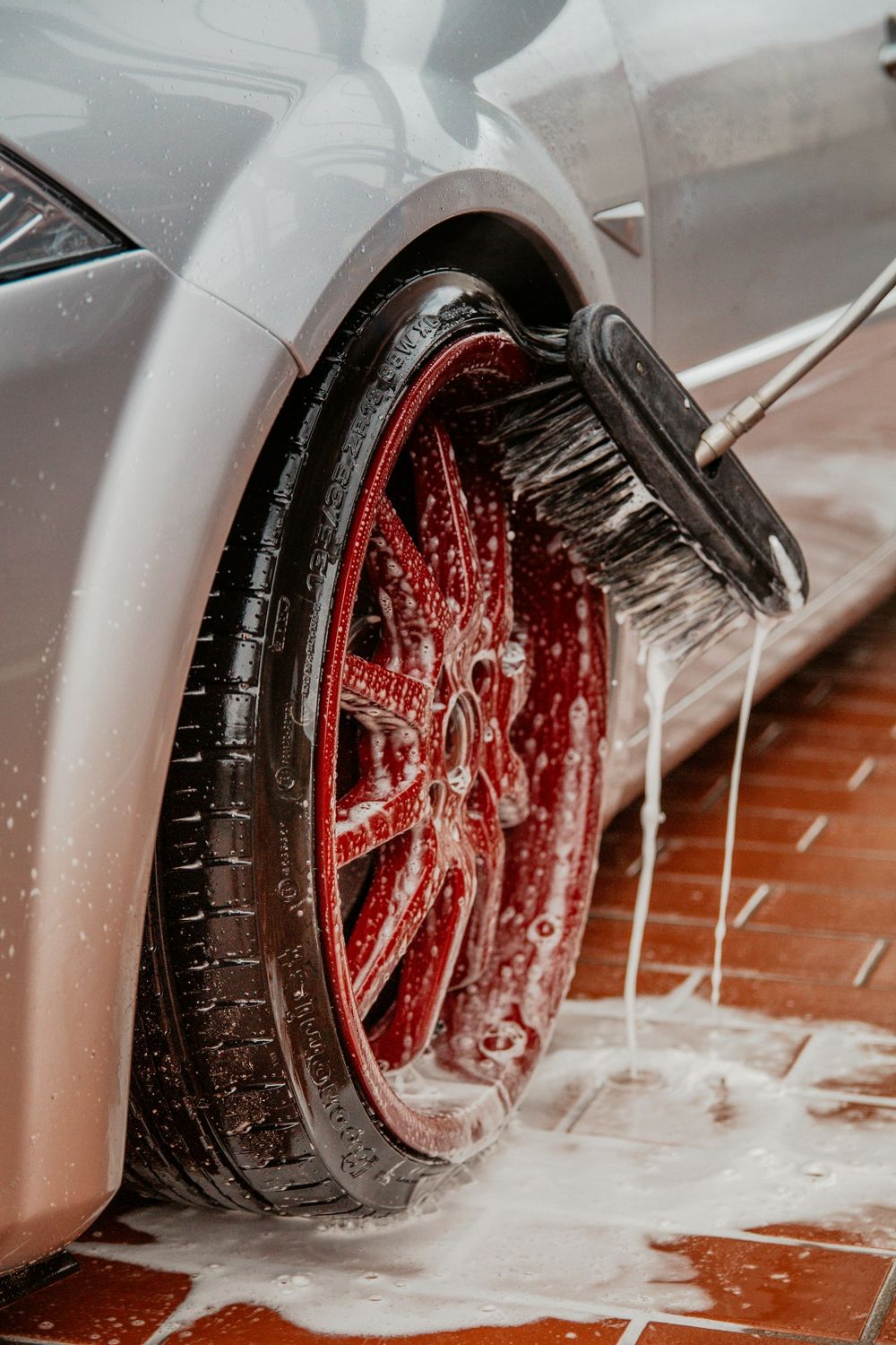Wheel being deep cleaned
